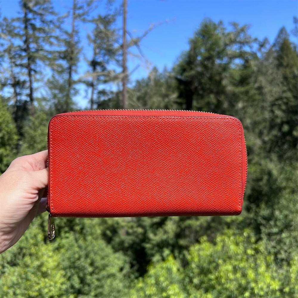 COACH Long Zip-Around Crossgrain Leather Wallet RED with GOLD Hardware AUTHENTIC - Picture 3 of 13